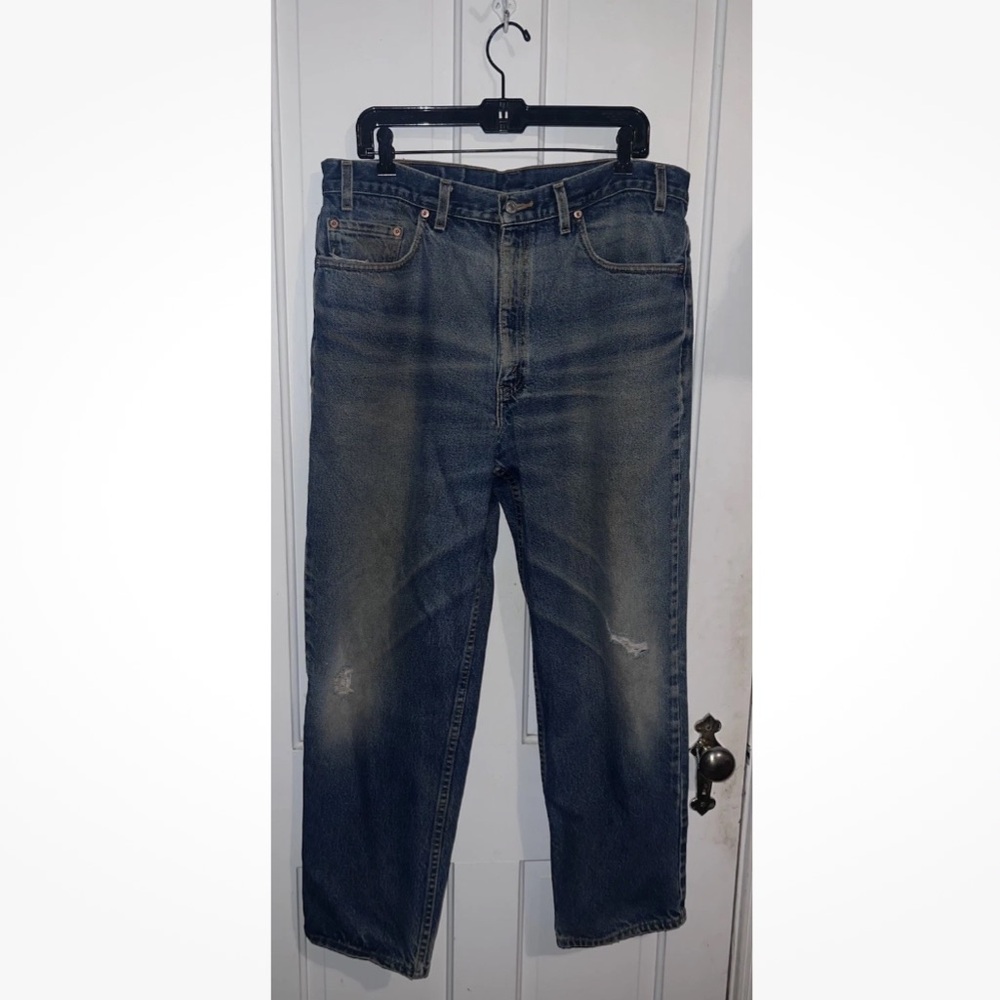 Levi's Vintage Y2K 550 Relaxed Fit Jeans W-38 L30 Men's Blue Distressed Denim